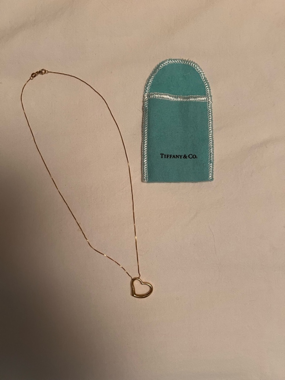 Tiffany & Co. Yellow Gold Open Heart Necklace with Signature Pouch